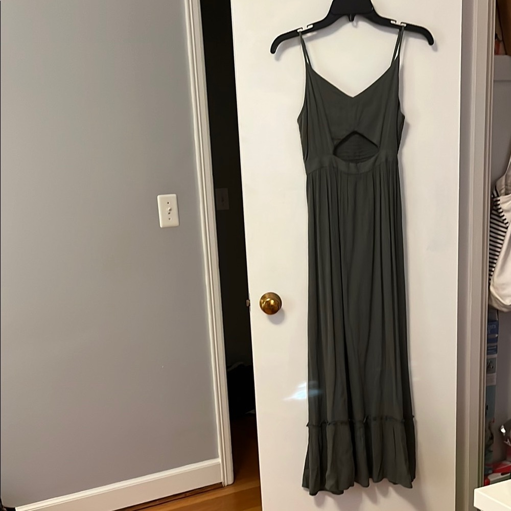 Aerie Green Ruched Tiered Maxi Sundress